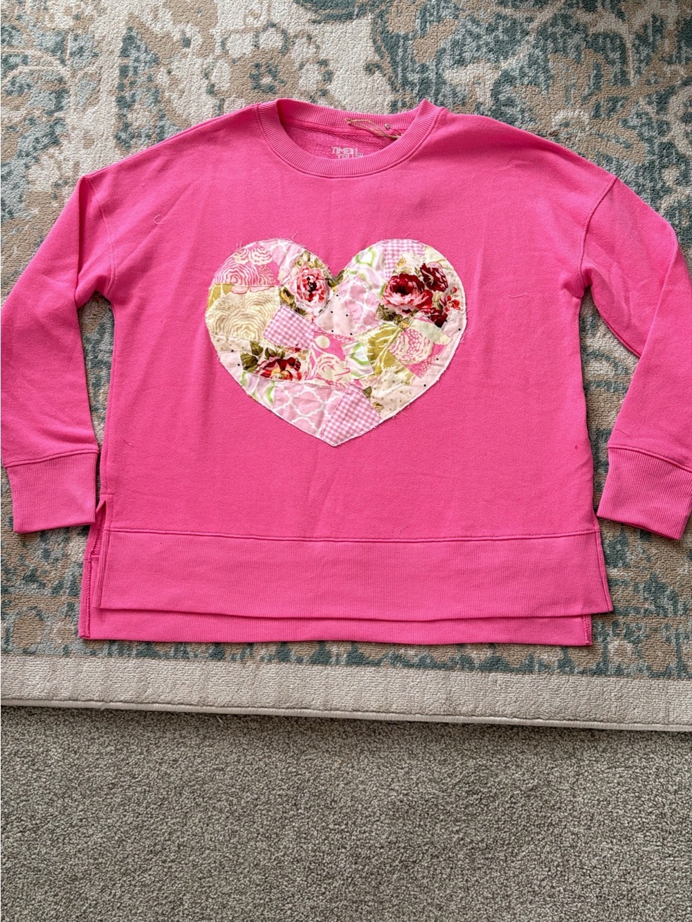 Women’s size 8-10 handmade Pink Heart Patch Pullover Sweatshirt
